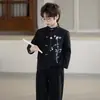Traje novo estilo chinês bordado com gola alta para crianças, terno estilo chinês com lantejoulas, terno Zhongshan para discursos, recitações de meninos e vestido de primeiro aniversário de pajem