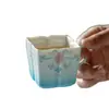 Taza de Té Estilo Hada con Asa, Patrón de Loto Azul Degradado Pintado a Mano, Alto Valor Estético, Exquisita
