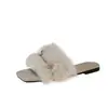 Pantuflas de pelo de conejo real para mujer, nuevas y versátiles para primavera y otoño 2026, estilo hada, suela suave, punta cuadrada abierta, pantuflas de algodón, de moda