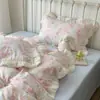 Estilo Coreano Fresco Chifón Encaje Algodón Puro Juego de Cuatro Piezas Estampado Floral Pequeño Todo Algodón Doble Capa Gasa Funda Nórdica Sábana Ropa de Cama
