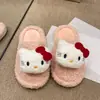 Pantufas peludas com rosto de gato super fofas para mulheres, novo modelo outono e inverno 2026, pantufas de algodão quentes para casa, para calçar e tirar facilmente