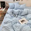 Nuevo Estilo Ins Color Sólido Dos Tonos Algodón Lavado Juego de Cuatro Piezas Sábana Suave y Sencilla Funda Nórdica Cama de Dormitorio Estudiantil Juego de Tres Piezas 4