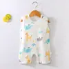 Macacão de Verão sem Mangas para Meninos e Meninas Bebês, Estilo Coreano Desenho Animado Algodão Roupa de Engatinhar, Macacão de Bebê Tendência