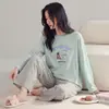 Pijama Nuevo de Algodón para Mujer, Manga Larga y Pantalón Largo para Primavera y Otoño, Se Puede Usar Afuera, Casual, Otoño e Invierno, Dulce Conjunto de Ropa para el Hogar para Mujer