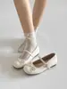 Zapatos Planos para Mujer Bailarinas Francesas Estilo Nuevo Primavera/Verano 2026 Correa Única Moño Zapatos Mary Jane Plateados para Mujer