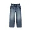 Otoño 2026 Calle Principal Retro Azul Lavado Elástico Jeans de Mezclilla Hombres Rectos Sueltos Modernos Casual Pantalones de Pierna Ancha