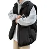 Chaleco de algodón de plumón de color liso de marca de moda para hombre, chaqueta holgada de invierno con cuello a juego.