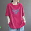 Camiseta Casual Elegante de Algodão Feminina, Comprimento Médio, Estilo Europeu, Manga Curta, Versátil, Nova Estampa 2024