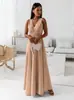 Site Independente da Amazon Roupas Femininas Transfronteiriças 2026 Novo Europeu e Americano Cadarço Decote V Vestido Longo de Festa Feminino