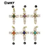 Wt-Mp320 Exquisito Delgado Cruz Transparente Zircón y Piedra de Color Chapado en Oro de 18 Quilates Colgante DIY Hecho a Mano