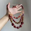 Collar de Resina con Piedra Ágata de Tres Capas y Perlas, Cadena de Clavícula Retro de Lujo Ligero de Gama Alta, Joyería Moderna y Versátil para Mujeres