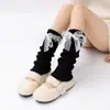 Calentadores de Piernas con Gran Lazo de Encaje para Otoño e Invierno Calcetines Largos Fruncidos Estilo Dulce Japonés para Mujer Cubre Piernas Versátiles y Suaves Primavera