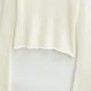 Blusa de tricô feminina estilo coreano com mangas sino vazadas, outono casual, slim fit, cor sólida, visual emagrecedor, peça para cobrir da moda