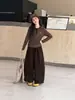 Conjunto de Moletom Listrado e Calça Wide Leg para Meninas, Roupa Casual de Duas Peças para Crianças Maiores, Novo Design Moderno e Estiloso