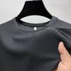 Camiseta de seda de gelo para homens de verão solto fino oco respirável meia manga camiseta verão esportes de secagem rápida roupas de malha