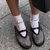 Zapatos de Ballet de Malla Hueca Redondos de Punta Grande de Comercio Exterior de Nicho para Mujer Moda Transfronteriza Hebilla Simple de Correa Plana Individual