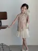 Hanfu Feminino 2026 Novo Estilo Estilo Chinês Moderno Melhorado Cheongsam Saia Plissada Conjunto de Colete de Verão Estilo Antigo para Crianças