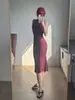 Estilo de deseo puro, vestido chaleco sin mangas de cuello semi-alto para mujer, ajustado, ceñido a la cintura, adelgazante, sexy, que se ajusta a la cadera, vestido midi de cola de pez