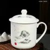 Xícara de Chá de Cerâmica com Tampa, Copo de Água de Porcelana Óssea, Porcelana Azul e Branca, Brinde para Conferência, Copo de Escritório, Copo de Água de Cerâmica com Tampa