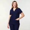 Ventas Directas de Fábrica Amazon Nuevo Estilo Europeo y Americano Color Sólido Bolsillo Cuello en V Uniforme de Trabajo de Enfermería Ropa de Enfermera para Mujeres