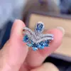 Anillo Transfronterizo de Aguamarina con Diamantes para Mujer, Anillo de Conjunto Josephine Apilable de Moda, Estilo Corona, Elegante y con Estilo