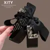 Pinza Negra para el Cabello con Lazo y Pedrería para Mujer 2026 Nuevo Accesorio para el Cabello para Moño en la Parte Trasera de la Cabeza, Pinza de Tiburón para Añadir Volumen, Pasador
