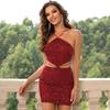 Vestido corto sexy de tirantes con lentejuelas para mujer, estilo europeo y americano, con cordones en la espalda, sin espalda