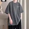 Camiseta de Manga Corta Estilo Hong Kong Ins para Hombre Verano Holgada Versátil Manga de Cinco Puntos Marca de Tendencia Moda Juvenil Top Casual