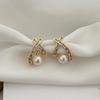 Brincos de pérolas cruzadas de zircônia de luxo leve estilo francês, design simples e elegante para mulheres, brincos de orelha estilo ocidental
