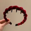 Faixa de Cabelo Veludo Vermelho Estilo Ano Novo para Lavar o Rosto e Aplicação de Maquiagem, com Dentes e Características Antiderrapantes