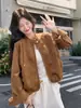 Chaqueta corta de gamuza estilo retro con cuello alto para mujer, nuevo diseño de otoño 2026, chaqueta casual holgada para figuras petite