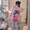 Pijama de Seda de Leche Pijama de Manga Corta Camisón de Mujer Verano Holgado Tallas Grandes Dibujos Animados Lindos Ropa para el Hogar