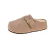 Mules de mujer tipo Birkenstock con suela gruesa, que aumentan la altura, forradas de felpa para usar al aire libre, nuevas zapatillas de algodón tipo Birkenstock peludas de invierno 2026