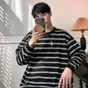 Playeras personalizadas a rayas estilo Hong Kong para hombre y mujer para primavera, otoño e invierno, camisetas de manga larga con estampado digital, capas base estilo celebridad de internet