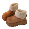 Botas de Neve Elegantes e Estilosas com Forro de Pelo Femininas, Novo Modelo Outono e Inverno 2026, com Fleece Adicional e Solado Espesso, Bico Laranja, Sapatos Confortáveis de Algodão Estilo Birkenstock
