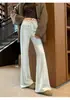 Pantalones de Tela Arroz Gris Oscuro Corte Delgado para Mujer, Novedad Primavera y Otoño, Cintura Alta, Caída Elegante, Adelgazantes, Pantalones de Yoga Deportivos, Micro Campana Casual