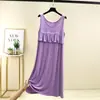 Vestido Modal Anti-Impacto, Estilo Fino, Pode Ser Usado Fora, Vestido Regata para Mulheres, Vestido Longo Soltinho de Verão Acima do Joelho, Vestido de Casa Emagrecedor