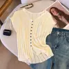 Verano 2025 Nuevo Estilo Coreano Calado de Manga Corta Ropa Exterior Ajustada Adelgazante Suéter Top para Mujeres Pequeñas