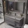 Nuevo Modelo Gabinete de Baño con Lavabo Extra Grande Integrado, Tocador de Baño, Lavabo, Juego de Gabinete con Lavabo de Placa de Roca para Baño