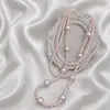 Novo colar de pérolas de vidro retrô multicamadas socialite elegante feito à mão longo para clavícula com estilo Palácio