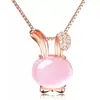 Pingente de Pedra Hibisco Estilo Coreano Conjunto de Brincos de Cristal Rosa Coelho para Mulheres Doce Colar para Clavícula Joias Estudante Fofo