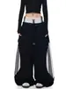 Pantalones de chándal vintage de estilo americano Hip-Hop, dos piezas, con patchwork de rayas, para hombre y mujer, forro polar de invierno, doble cintura, pantalones curvos
