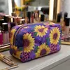 Bolsa de maquillaje acolchada floral de girasol transfronteriza, bolsa multifuncional, impresión digital, directo del fabricante