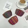 Nuevo Monedero de Estilo Étnico, Bolsa para Monedas y Llaves, Cartera Pequeña de Lona con Cremallera y Anillo de Rayas de Colores, Bolsa Cuadrada Pequeña para Mujer