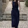 Listo para enviar Vestido sin mangas tipo tank top azul marino con cordones en la cintura estilo verano Yinhe Xidong Verano 2026
