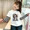 Camiseta de Manga Longa Estilo Coreano para Bebês e Crianças Primavera Outono Nova Chegada Meninas Desenho Animado Algodão Puro Top para Menina Camisa Base Estilosa