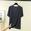 Camiseta de Verano Nueva con Cuello en V de Manga Corta Talla Grande Adelgazante Versátil Superior para Mujer Holgada Casual Capa Base