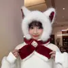 Gorro de Peluche Lindo Nuevo 2026 para Mujer con Orejas de Zorro, Combinación de Sombrero y Bufanda Versátil y a la Moda para Otoño e Invierno