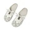 Zapatillas de Media Punta Cerradas Bordadas con Encaje de Estilo Artístico para Mujer, Uso Exterior de Verano, Sandalias de Lino con Suela Suave, Mocasines Perezosos Retro