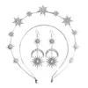 Brincos de Sol e Lua Estilo Barroco Europeu e Americano Transfronteiriços, Tiara Brilhante de Halo Estrela de Seis Pontas em Camada Dupla, Brincos Longos Brilhantes com Pedras de Diamante